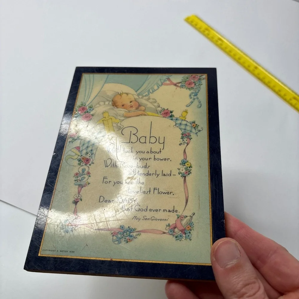 Vintage 1939 E Meyer Baby Poem Wood Plaque May San Giovanni Nursery Wall Art 6